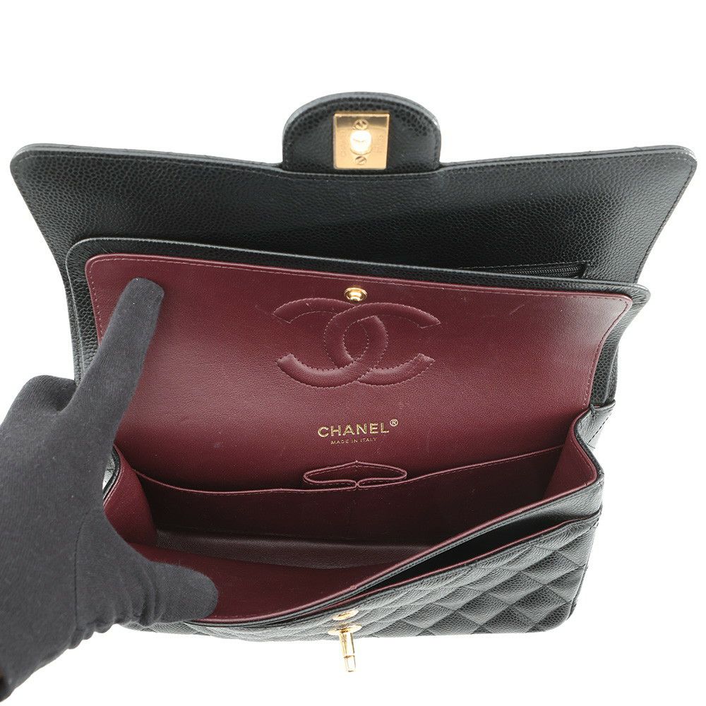 シャネル チェーンショルダーバッグ マトラッセ25 ココマーク ダブルチェーン キャビアスキン A01112 CHANEL 黒