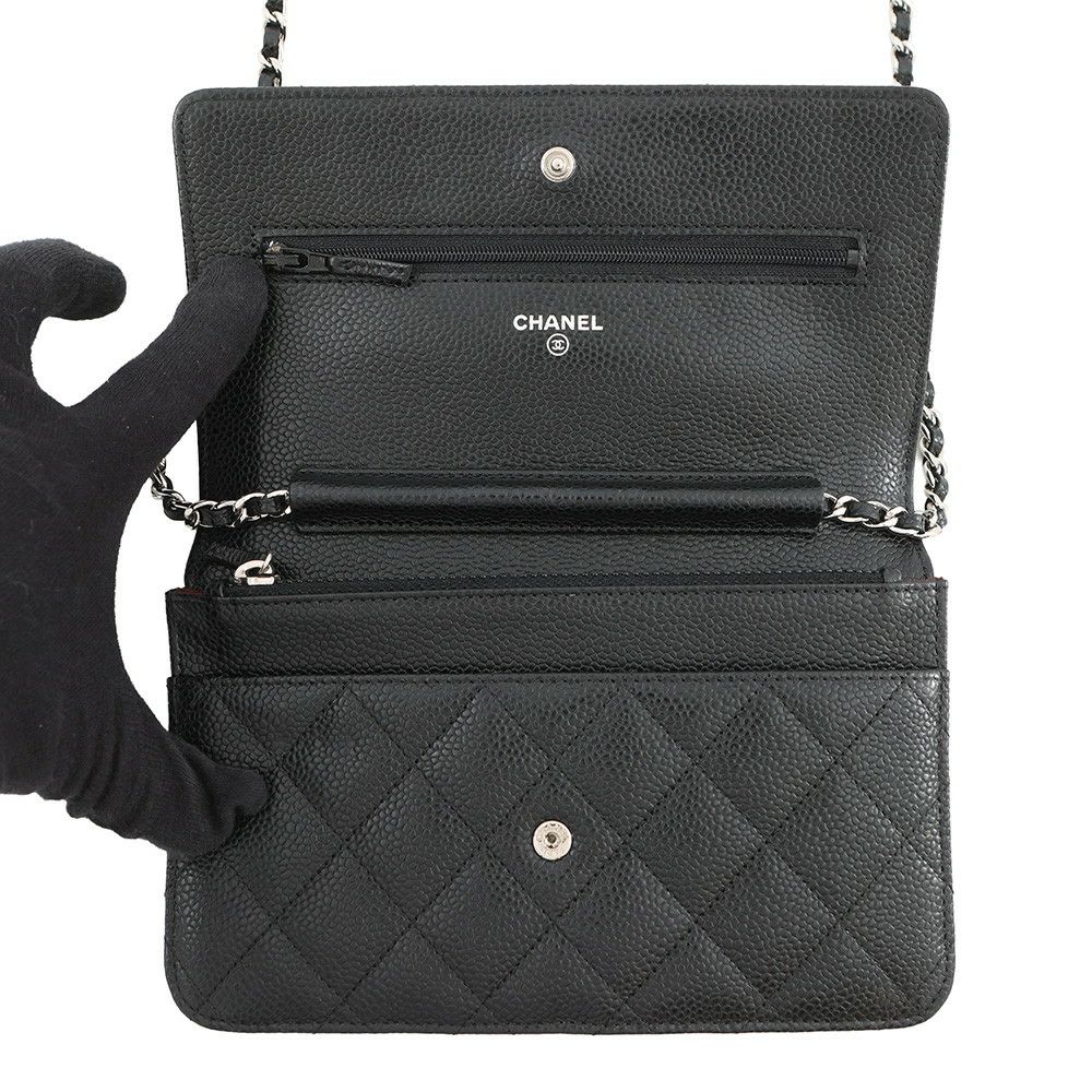 シャネル チェーンウォレット クラシック マトラッセ ココマーク キャビアスキン AP0250 CHANEL 財布 黒