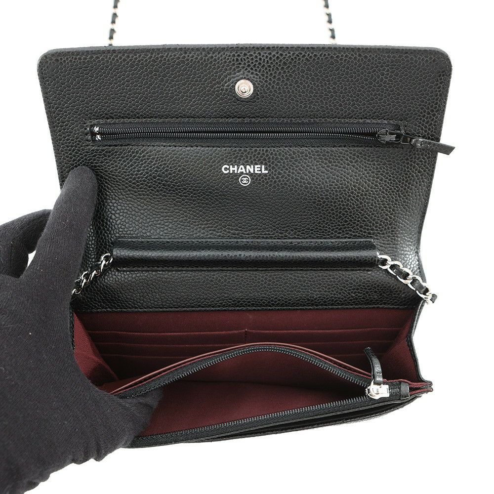 シャネル チェーンウォレット クラシック マトラッセ ココマーク キャビアスキン AP0250 CHANEL 財布 黒