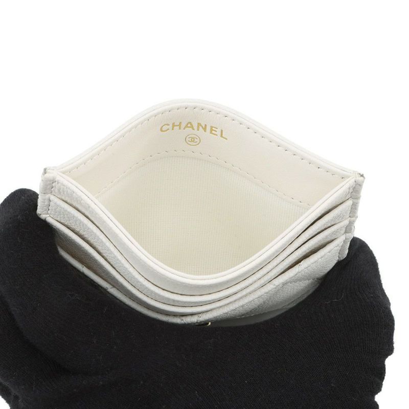 シャネル カードケース クラシック マトラッセ ココマーク キャビアスキン AP4472 CHANEL パスケース 名刺入れ 白