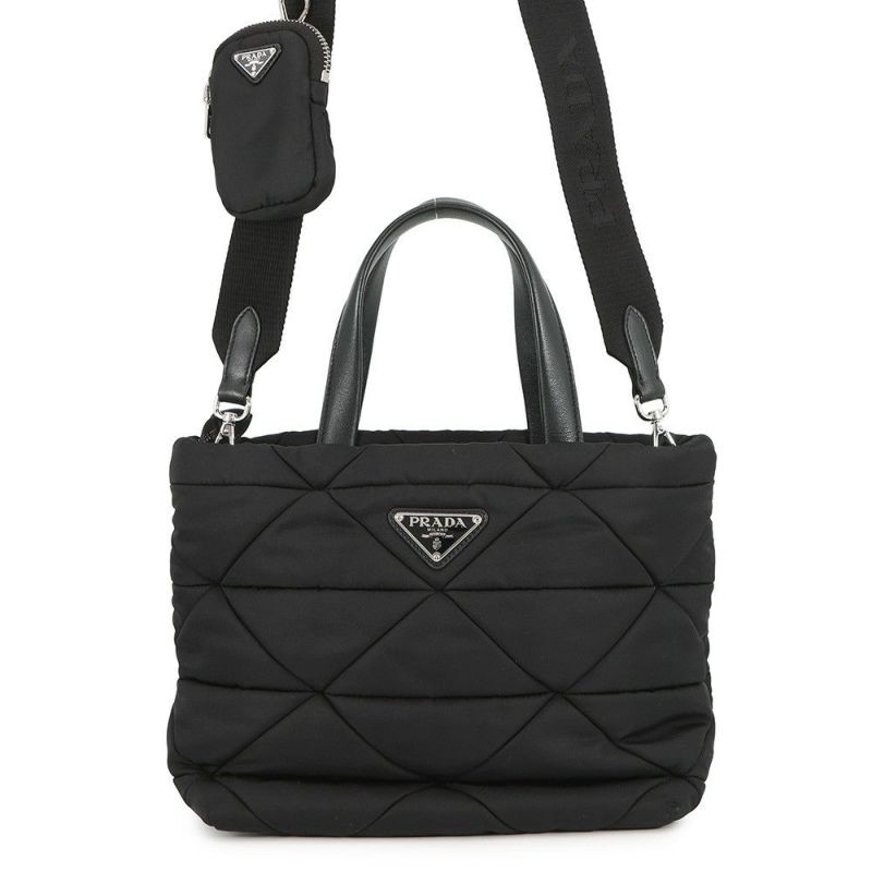 プラダ ハンドバッグ スモール パデッドRe-Nylon トートバッグ ナイロン レザー 1BG373 PRADA 2way 黒