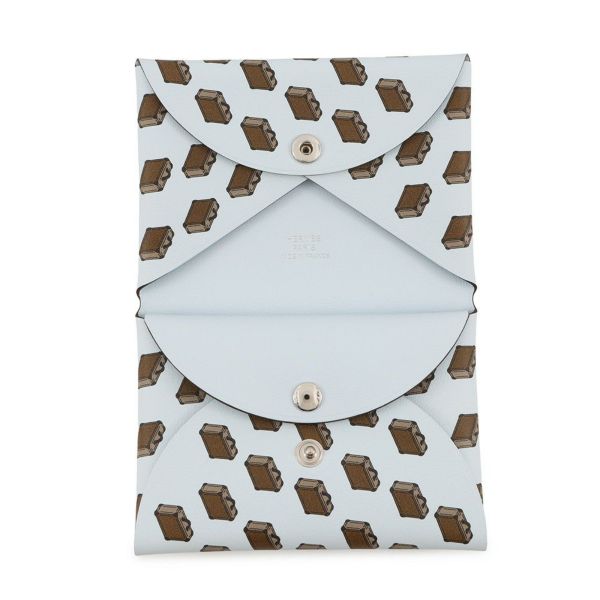 エルメス コインケース カルヴィ デュオ バッグモチーフ ブルーブリュム/シルバー金具 スイフト K刻印