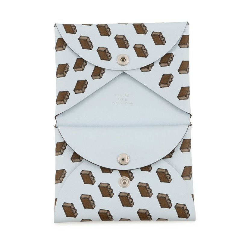 エルメス コインケース カルヴィ デュオ バッグモチーフ ブルーブリュム/シルバー金具 スイフト K刻印