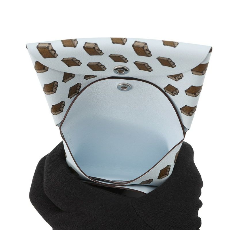 エルメス コインケース カルヴィ デュオ バッグモチーフ ブルーブリュム/シルバー金具 スイフト K刻印