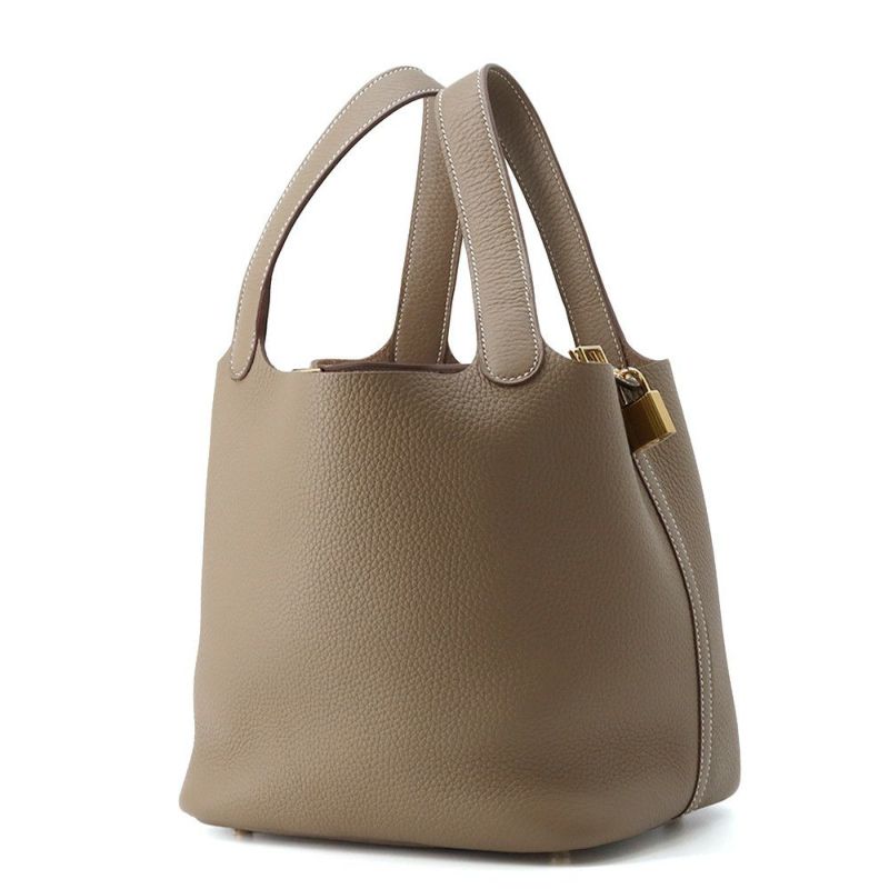 エルメス ハンドバッグ ピコタンロックMM エトゥープ/ゴールド金具 トリヨンクレマンス W刻印