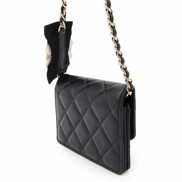 シャネル チェーンウォレット カメリア ラムスキン AP2163 CHANEL 財布 黒