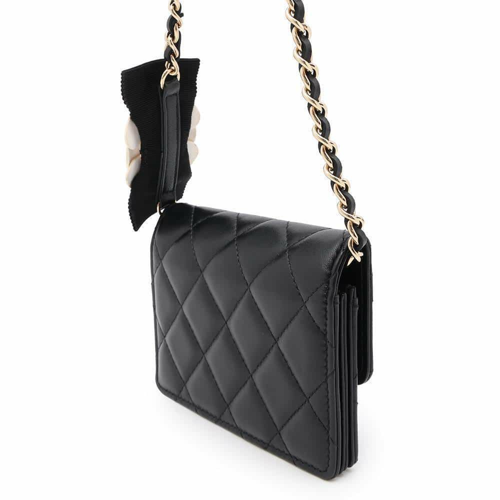 シャネル チェーンウォレット カメリア ラムスキン AP2163 CHANEL 財布 黒