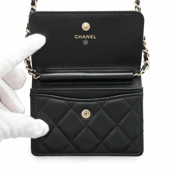 シャネル チェーンウォレット カメリア ラムスキン AP2163 CHANEL 財布 黒