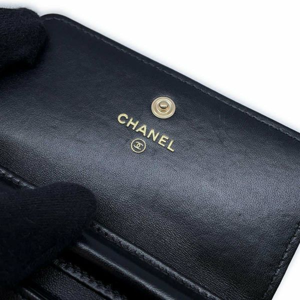 シャネル チェーンウォレット カメリア ラムスキン AP2163 CHANEL 財布 黒