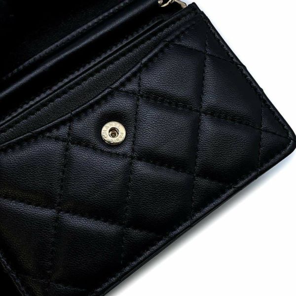 シャネル チェーンウォレット カメリア ラムスキン AP2163 CHANEL 財布 黒