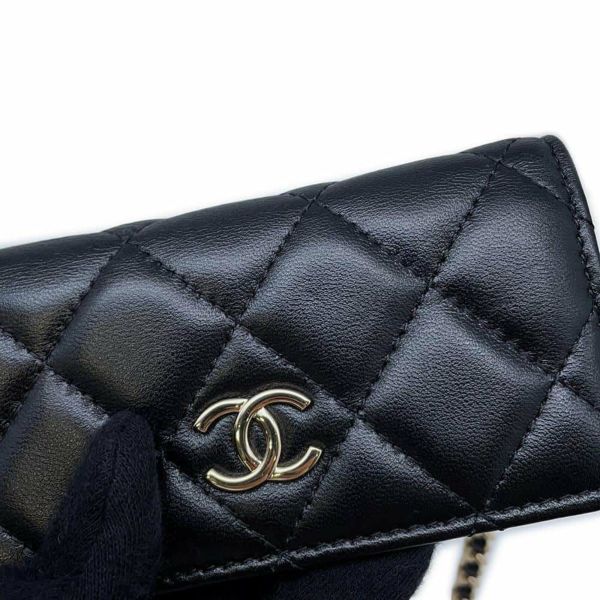 シャネル チェーンウォレット カメリア ラムスキン AP2163 CHANEL 財布 黒