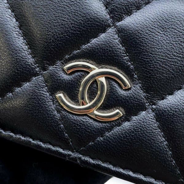 シャネル チェーンウォレット カメリア ラムスキン AP2163 CHANEL 財布 黒