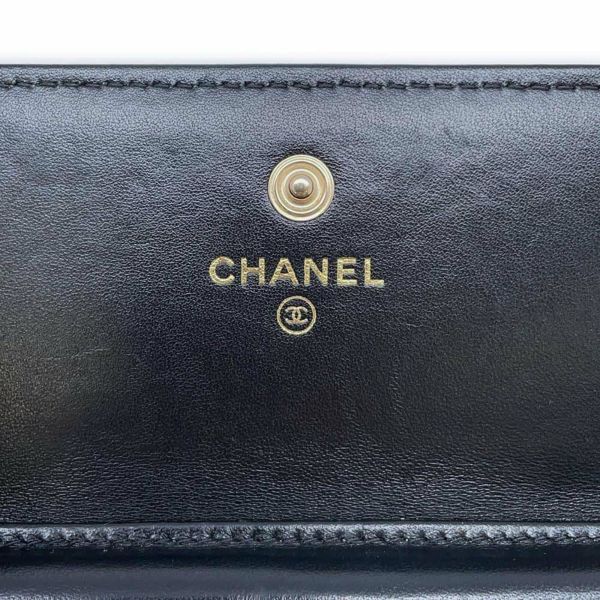 シャネル チェーンウォレット カメリア ラムスキン AP2163 CHANEL 財布 黒