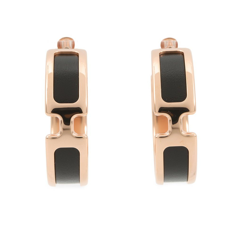 エルメス ピアス オランプ GM ブラック/ピンクゴールド金具 ボックスカーフ HERMES アクセサリー 黒