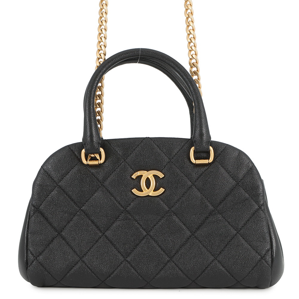 シャネル チェーンショルダーバッグ ココマーク マトラッセ ボーリングバッグ キャビアスキン AS3893 CHANEL 黒