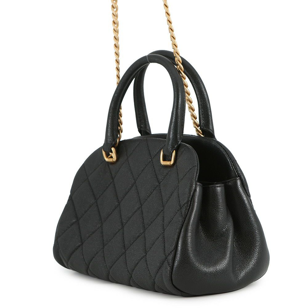 シャネル チェーンショルダーバッグ ココマーク マトラッセ ボーリングバッグ キャビアスキン AS3893 CHANEL 黒