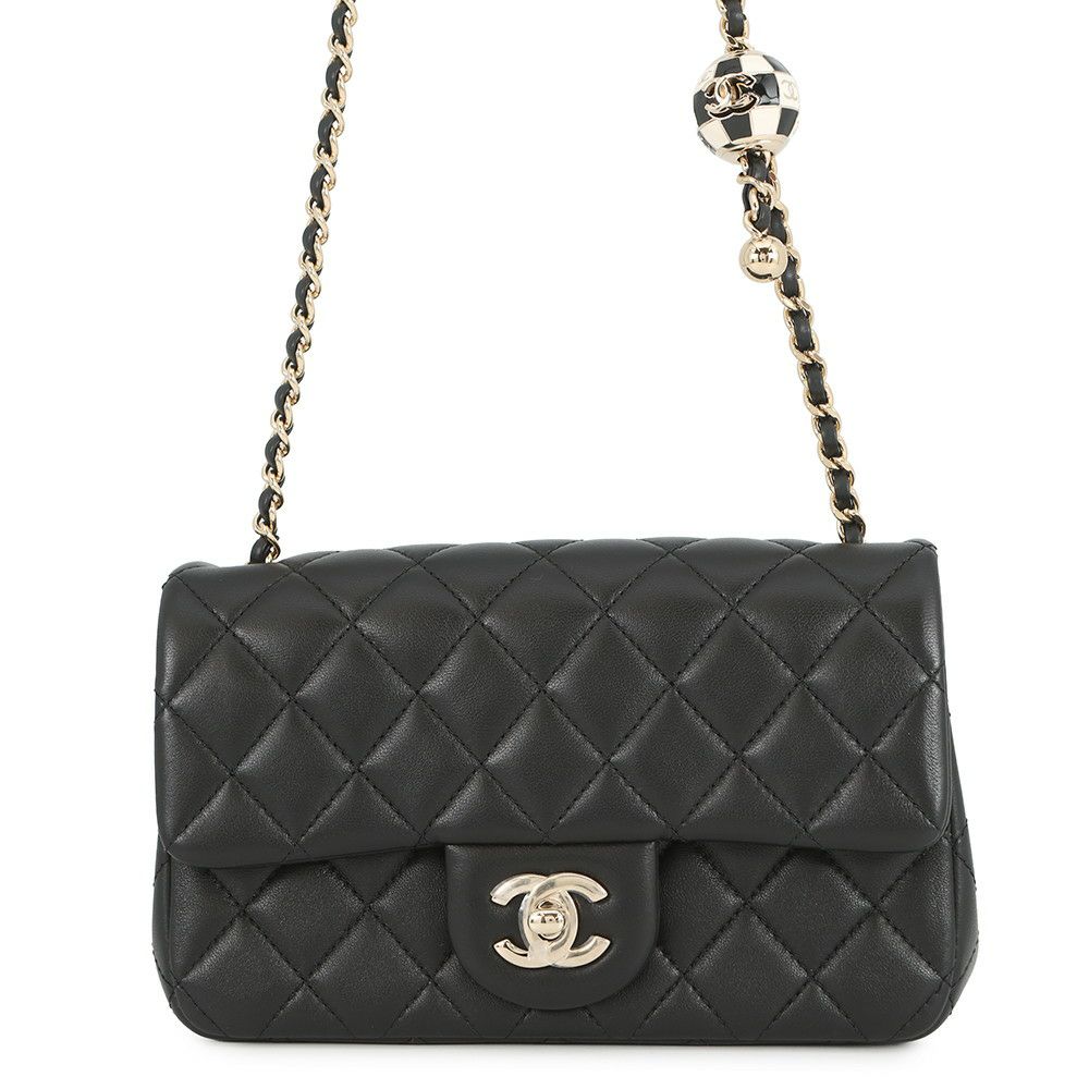 シャネル チェーンショルダーバッグ ココマーク マトラッセ20 ココボール ラムスキン AS1787 CHANEL 黒