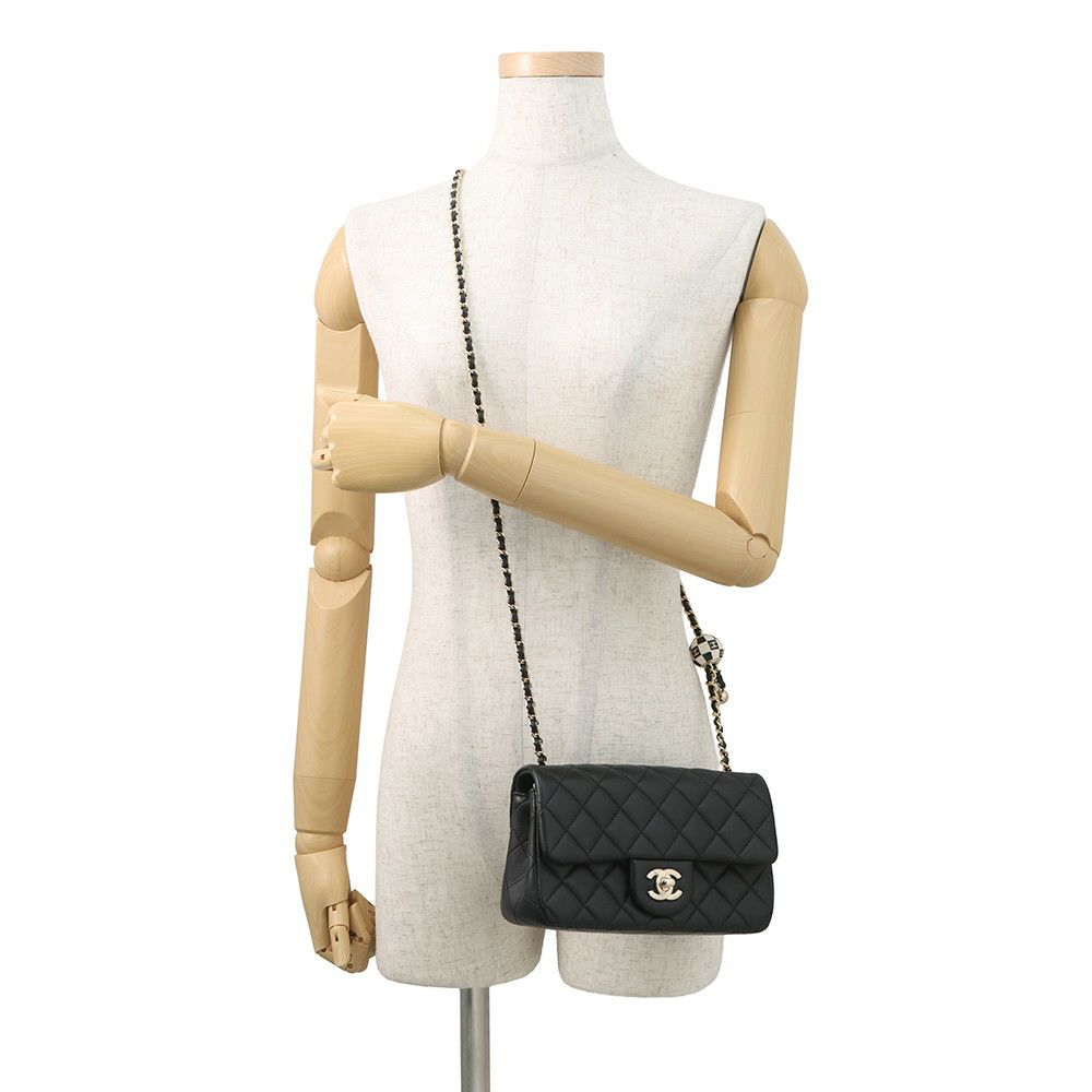 シャネル チェーンショルダーバッグ ココマーク マトラッセ20 ココボール ラムスキン AS1787 CHANEL 黒
