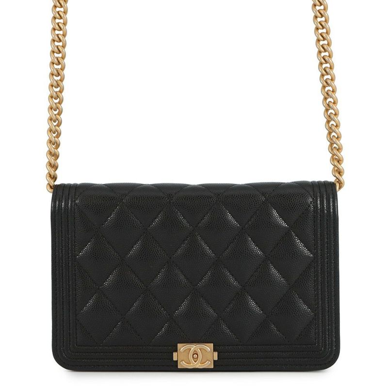 シャネル チェーンウォレット ボーイシャネル マトラッセ ココマーク キャビアスキン AP1117 CHANEL 財布 黒