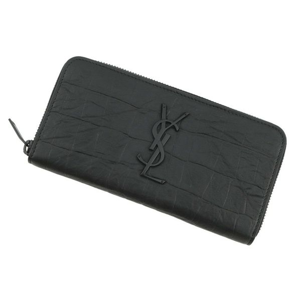 イヴサンローラン 長財布 YSL カサンドラ ラウンドファスナー クロコ型押しレザー 617415 SAINT LAURENT PARIS 黒