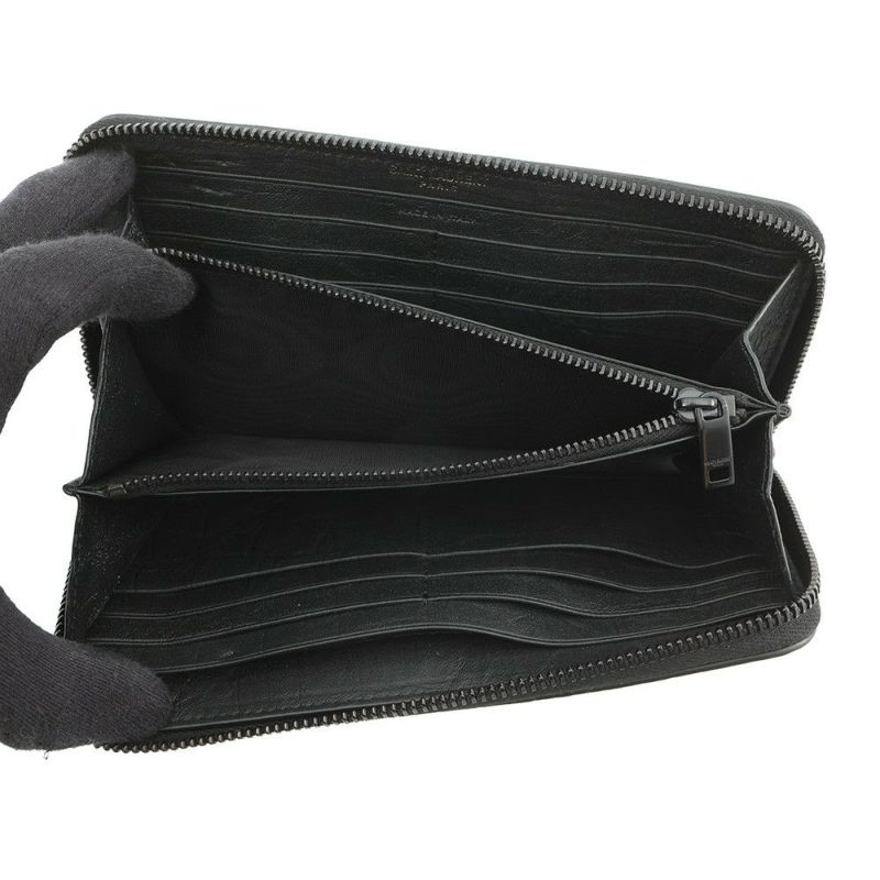 イヴサンローラン 長財布 YSL カサンドラ ラウンドファスナー クロコ型押しレザー 617415 SAINT LAURENT PARIS 黒