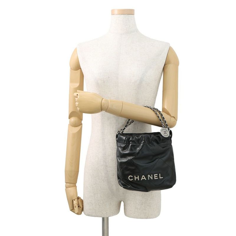 シャネル ハンドバッグ CHANEL 22 ミニ ココマーク シャイニーカーフレザー AS3980 CHANEL 2wayショルダーバッグ 黒