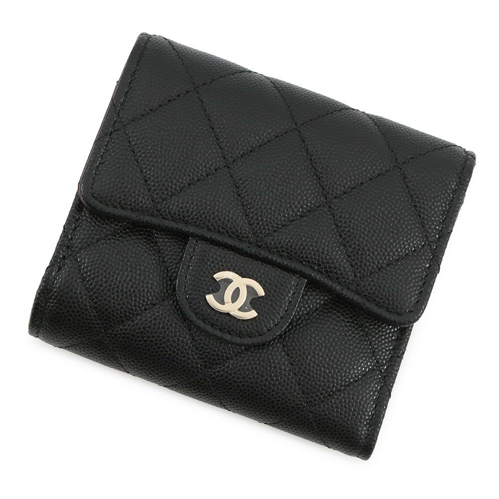 シャネル 三つ折り財布 マトラッセ ココマーク スモール フラップ ウォレット キャビアスキン AP0712 CHANEL 財布 黒
