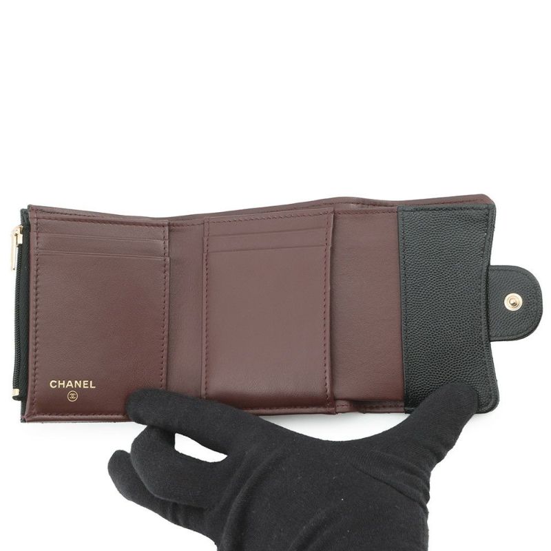 シャネル 三つ折り財布 マトラッセ ココマーク スモール フラップ ウォレット キャビアスキン AP0712 CHANEL 財布 黒