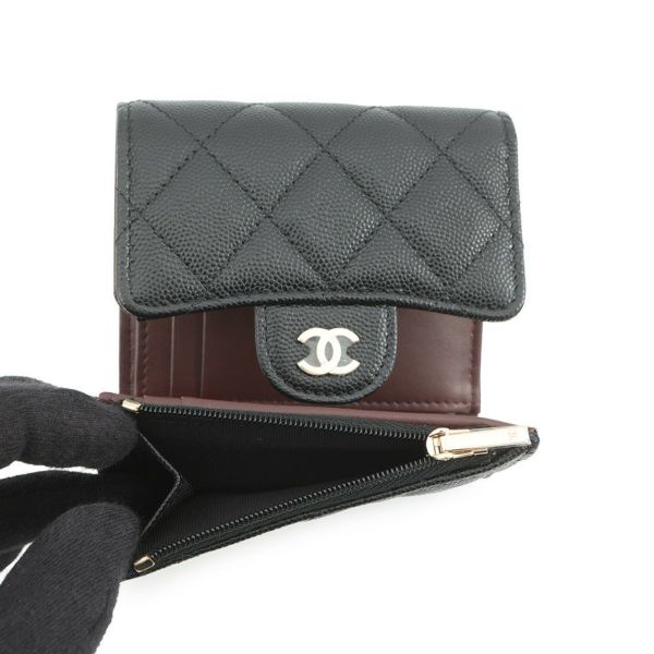 シャネル 三つ折り財布 マトラッセ ココマーク スモール フラップ ウォレット キャビアスキン AP0712 CHANEL 財布 黒