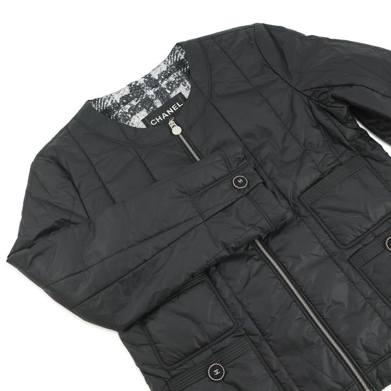 シャネル ダウンジャケット ココボタン ノーカラー キルティング レディースサイズ36 P46944 CHANEL 黒