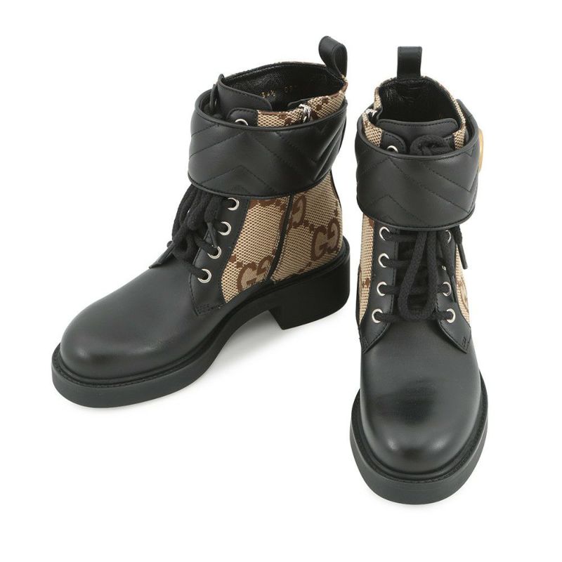 グッチ ブーツ ジャンボGG GGマーモント アンクル GGキャンバス/レザー レディースサイズ34 1/2 678984 GUCCI 靴 黒