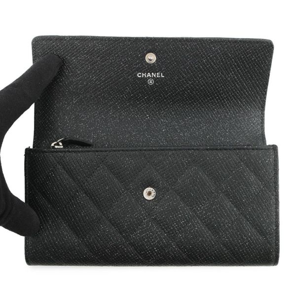 シャネル 長財布 マトラッセ ココマーク チェーンミー キャビアスキン A80002 CHANEL 二つ折り財布 黒