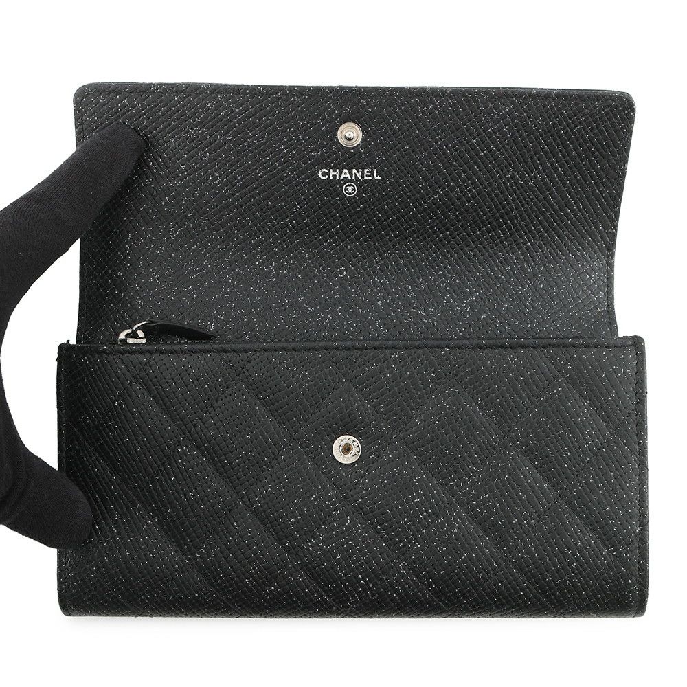 シャネル 長財布 マトラッセ ココマーク チェーンミー キャビアスキン A80002 CHANEL 二つ折り財布 黒