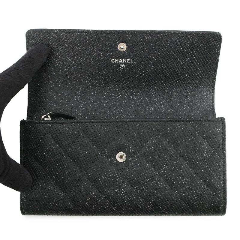 シャネル 長財布 マトラッセ ココマーク チェーンミー キャビアスキン A80002 CHANEL 二つ折り財布 黒