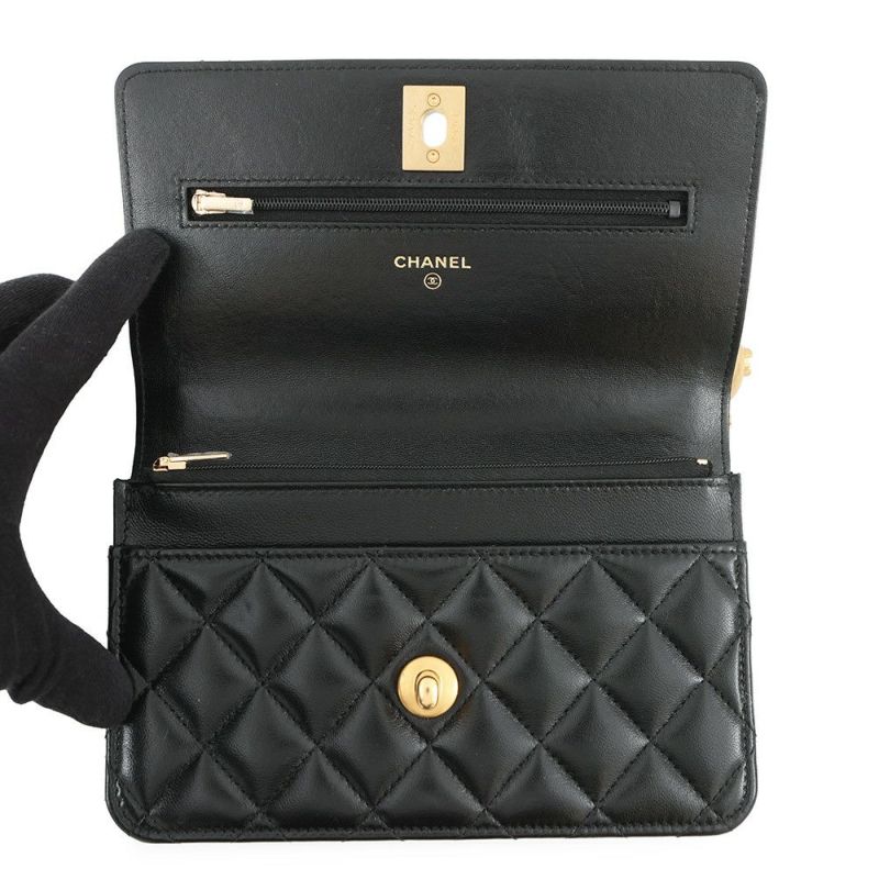 シャネル チェーンウォレット マトラッセ ココマーク ハートチェーン ラムスキン AP3201 CHANEL 黒