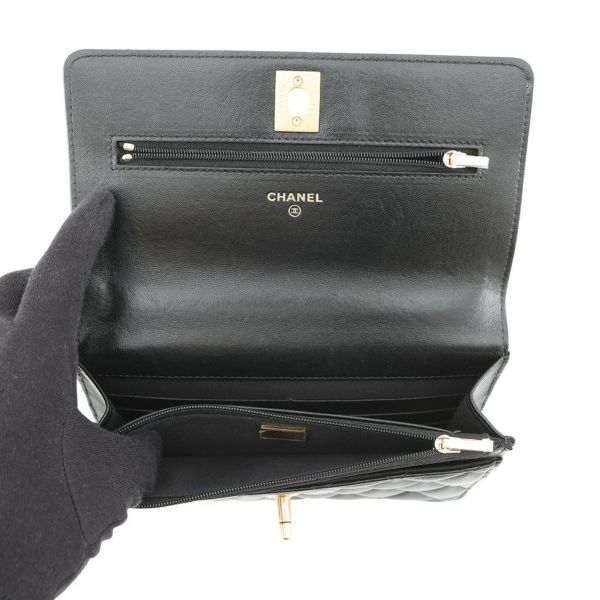シャネル チェーンウォレット マトラッセ ココマーク ハートチェーン ラムスキン AP3201 CHANEL 黒