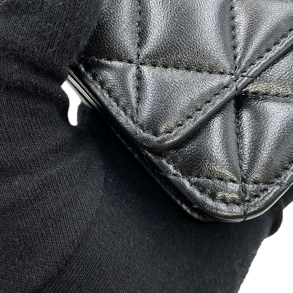シャネル チェーンウォレット マトラッセ ココマーク ハートチェーン ラムスキン AP3201 CHANEL 黒
