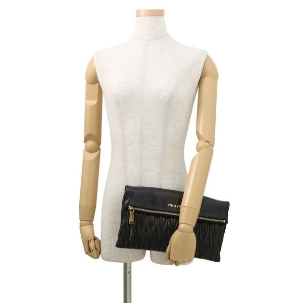 ミュウミュウ ショルダーバッグ マテラッセ クラッチ レザー RP0385 MIUMIU 2wayクラッチバッグ 黒