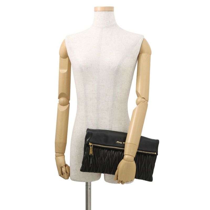 ミュウミュウ ショルダーバッグ マテラッセ クラッチ レザー RP0385 MIUMIU 2wayクラッチバッグ 黒