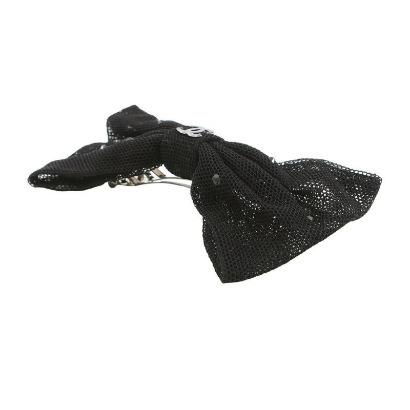 シャネル バレッタ ココマーク リボン コットン 24A CAHNEL ヘアアクセサリー 黒