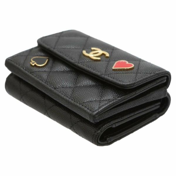 シャネル 三つ折り財布 マトラッセ ココマーク キャビアスキン AP3081 財布 ハート スペードモチーフ 黒