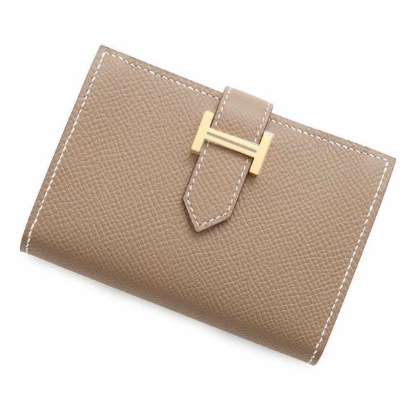 エルメス カードケース ベアン ミニ エトゥープ/ゴールド金具 エプソン W刻印 HERMES 名刺入れ