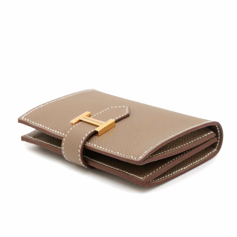 エルメス カードケース ベアン ミニ エトゥープ/ゴールド金具 エプソン W刻印 HERMES 名刺入れ