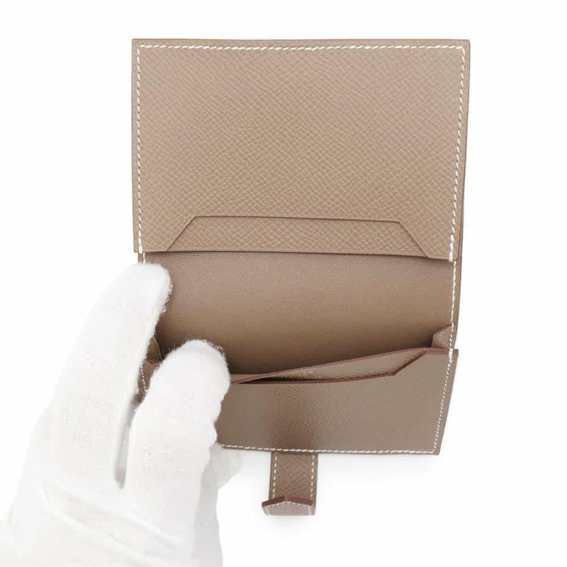エルメス カードケース ベアン ミニ エトゥープ/ゴールド金具 エプソン W刻印 HERMES 名刺入れ