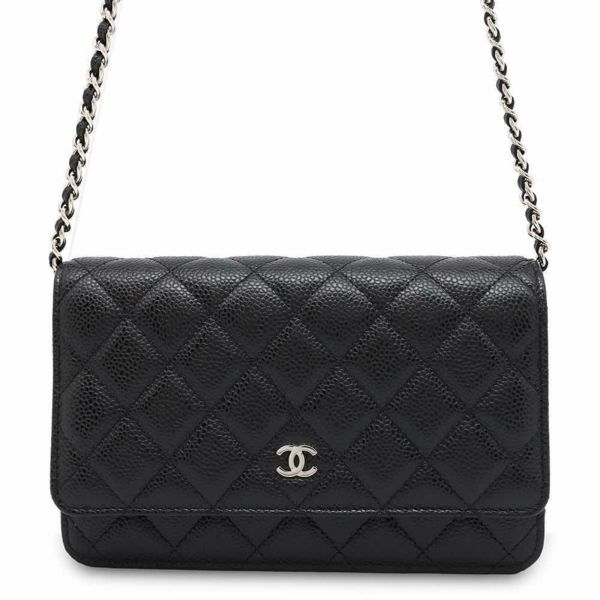 シャネル チェーンウォレット マトラッセ ココマーク キャビアスキン A33814 CHANEL 財布 黒