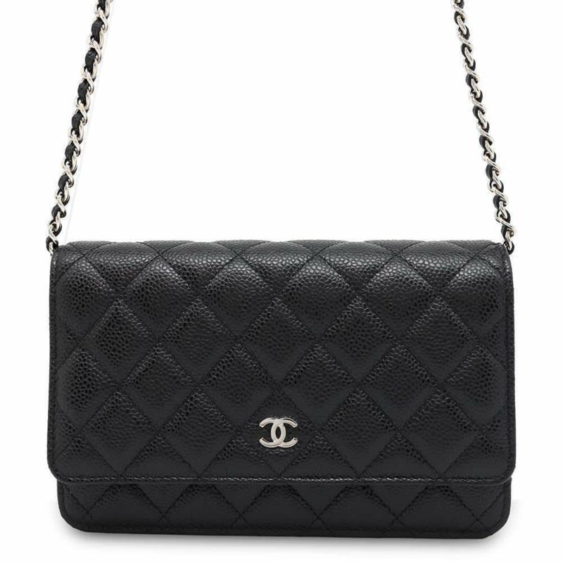 シャネル チェーンウォレット マトラッセ ココマーク キャビアスキン A33814 CHANEL 財布 黒