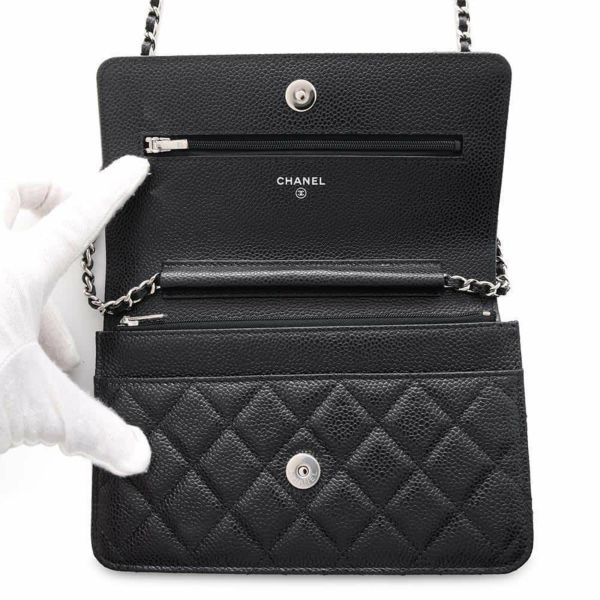 シャネル チェーンウォレット マトラッセ ココマーク キャビアスキン A33814 CHANEL 財布 黒