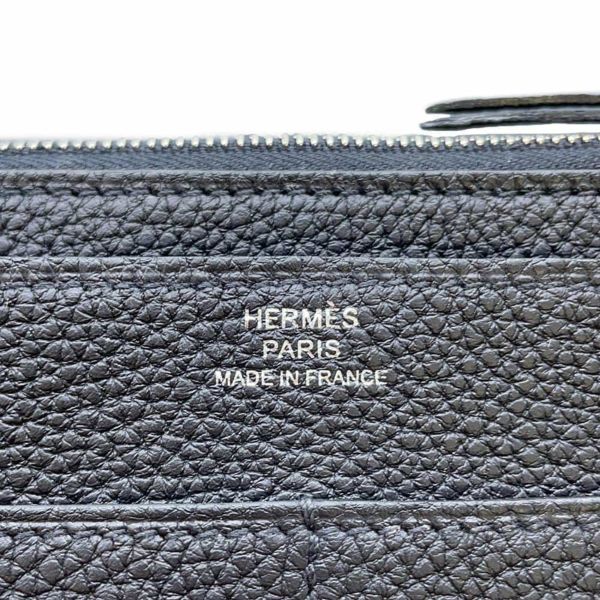 エルメス 長財布 ドゴンロング GM ブラック/シルバー金具 トゴ W刻印 HERMES 財布 黒