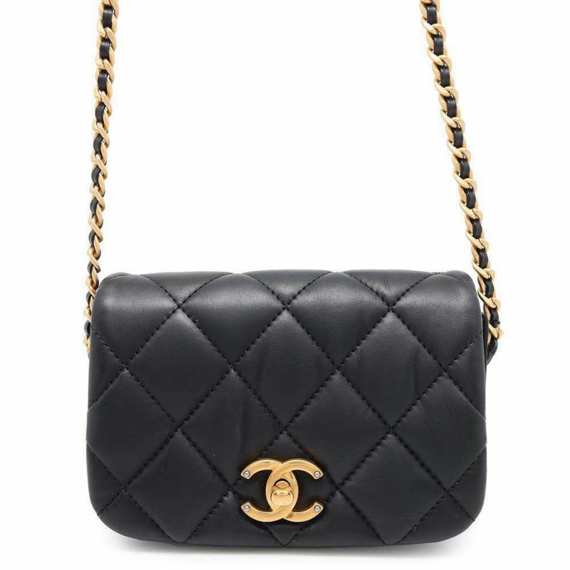 シャネル チェーンショルダーバッグ マトラッセ ココマーク ラムスキン CHANEL バッグ 黒
