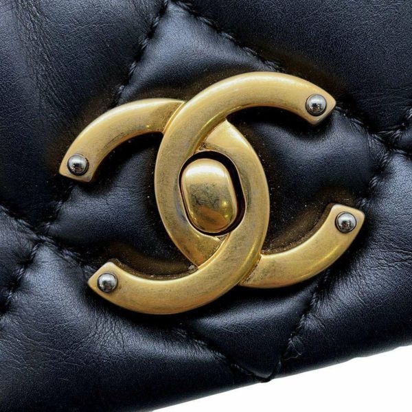 シャネル チェーンショルダーバッグ マトラッセ ココマーク ラムスキン CHANEL バッグ 黒